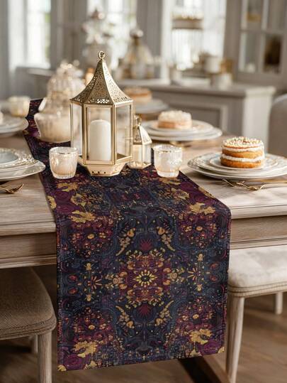 1pc Bohemian Pattern Table Runner, Boho Home Decor Table Runner, Islamic Home Decor, 1pc Table Runner, 4pcs Placemats, 1pc Cushion Cover, 3 Products Available, Home Decor Indoor/Outdoor Party Supplies, Room Decoration. Suitable For Bohemian Home Kitchen Decor And Event Party Decoration