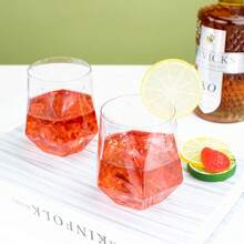 1/5件套 300毫升创意六边形钻石葡萄酒杯套装，无柄红酒杯，几何透明白葡萄酒杯，鸡尾酒杯，波本威士忌杯，威士忌杯，生日派对玻璃器皿 - 彩色 - 查看 6