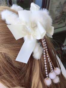 1个秋冬蝴蝶结发夹，毛绒爪夹，女士发夹，枕部发饰，大号爪夹，珍珠球，流苏发饰，优雅爪夹，冬季女士发饰 - 彩色 - 查看 11