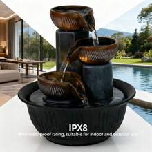 Three Story Indoor Tabletop Waterfall Fountain, Soothing Flowing Water, Suitable For Living Room, Office, Bedroom, Entrance, Club Bar, Corporate Front Desk, Hotel, Cabinet Handicrafts, Creative Holiday Gifts - Black - View 8
