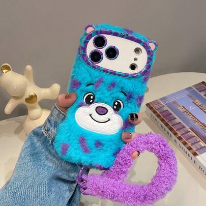 Funda de teléfono de peluche azul con lunares 3D, compatible con iPhone 11 12 13 14 15 16 17 Air Pro Max, Galaxy S23 S24 S25 S26 Plus Ultra, A14 A15 A16 A17 A05S A35 A26 A36 A56 A54 A55 A56 4G/5G, protección suave de TPU a prueba de golpes con correa para la muñeca, nueva versión 2025