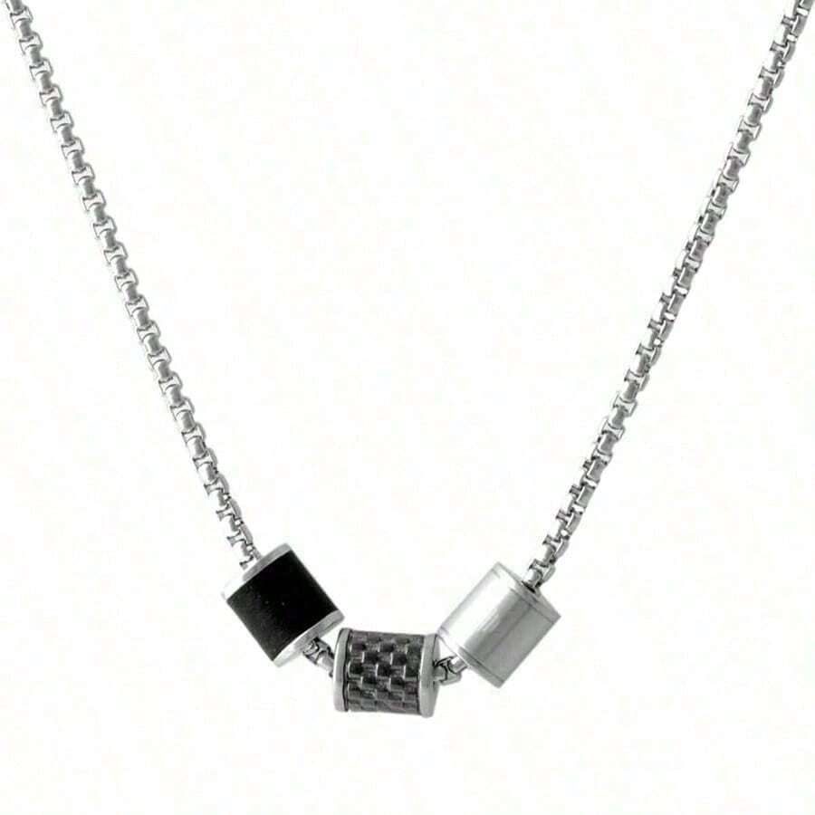 EMPORIO Armani 3-Bead Waist Luxury Casual Steel Chain Necklace, Silver/Black EGS2383020 - Silver - View 1