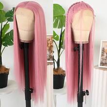 13x4 Free Part Mint Green Long Straight Lace Front Wigs Glueless Long Silky Straight Wigs Pre Plucked HD Lace 180% Density Light Green Wig Soft Free Part Wear And Go Lace Front Wigs For Fashion Women Party & Daily Wear 26 Inch - Hồng đậm - Xem 3