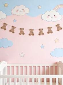 2pcs/Set Cute Bear Flag, Bear Theme Happy Birthday Banner With Adorable Bear Flags, Birthday Party Triangle Pennant Decorations, Suitable For Bedroom, Room, Game Room, Dorm, Baby Shower, Gender Reveal Party Supplies - Multicolor - View 9