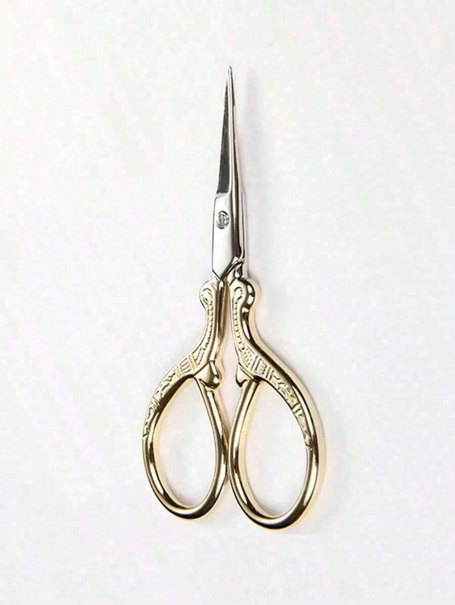 Floral Print Eyebrow Scissors,Makeup,Cheap,Room Decor,Vanity,Travel,Bedroom,Makeup Accessories - Gold - 查看 1