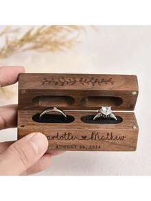 1PC, Personalized Custom Ring Box, Wooden Ring Box With Name, Engraved Wedding Ring Box, Double Ring Box, Flower Girl Ring Box, Engagement Ring Box Gift, Anniversary Gift - Multicolor - View 6
