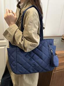 Solid Color Lightweight Student College Style Casual Large Capacity Tote Bag For Outing, Sisters, Best Friends - Blue - View 3