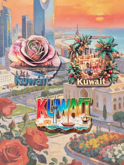1pc Kuwait Landmark Fridge Magnet, 3D Stereoscopic Painted Landmark Travel Souvenir Magnetic Sticker, Travel Creative Collectible, Home Decor Creative Gift, Exquisite PVC Embossed Resin Craft Fridge Magnet, Kitchen Decor, Famous Scenery Magnet, Travel Lover Home Decor Gift