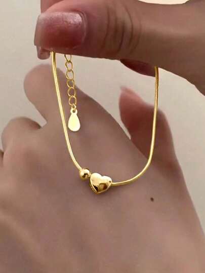 BALMORA 1条925纯银心形珠手链，简约蛇骨链设计，适合女性日常佩戴，也可作为礼物送给朋友。