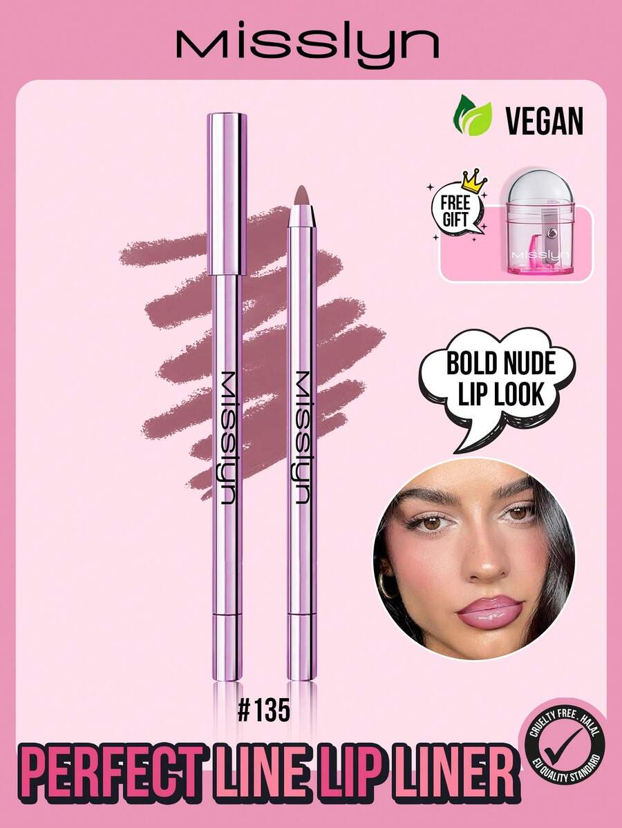 MISSLYN 1pc Perfect Line Lip Liner, Long-Wear High Pigment Lip Makeup, Retractable & Sharpenable Gel Lip Pencil, Smooth Application Natural Finish Smudge-Proof Lip Contour For Daily Wear, Party & Y2K Looks, Gift For Birthday & Holidays, Vegan & Cruelty-Free