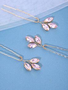 3件套优雅玻璃发夹，简约闪亮水晶发饰，新娘婚礼发饰 - 粉色 - 查看 4