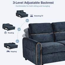 MERAX Chenille Pull Out Sofa Bed, 58-Inch Sofa Bed, Sleeper Sofa, Loveseat Sofa With Adjustable 3 -Position Backrest, 4 Side Pockets And Charging Ports For Living Room, Blue - Màu xanh lam - Xem 5