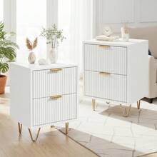 Juego de mesita de noche de 2 piezas, moderna mesa auxiliar de dos cajones, tocador ranurado con patas resistentes en forma de U, mueble de almacenamiento decorativo para sala de estar, dormitorio y oficina, blanco, 40x40x55cm - Blanco - Ver 1