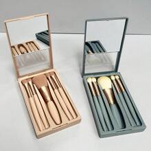 Makeup Brush Set With Mirror Multifunctional Loose Powder Brush Portable Box Blush Brush 5 Mirror Box Beauty Tools - Blue - View 3