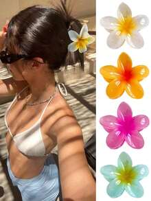 4pcs/1pc. 5cm/2. 95in Hibiscus Flower Color Hair Clips, White/Yellow/Pink/Blue, Lightweight Plastic Bathroom Hair Accessories, Suitable Daily Outing, Casual, Party, Commute, Beach Holiday, Ponytail, Bun, Face Washing, Makeup, Outfit Matching Fashion Claw Clips Winter Hair Clutch Summer Vavay Holiday Essential W7IC - 多色 3 - 查看 5