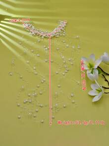 1件精致白色仿珍珠串珠流苏发链头饰，手工制作，适合新娘、婚礼、派对、节日、春季写真、仙女风发饰，适合跳舞、准新娘、女士发饰