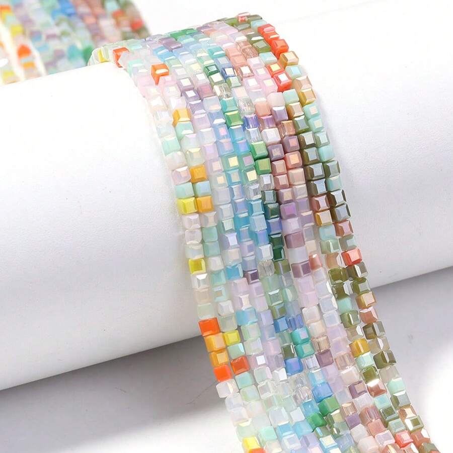 2.5mm 水漬冰裂切割玻璃珠 新款亮色立方魔方玻璃珠 珠寶手工 DIY