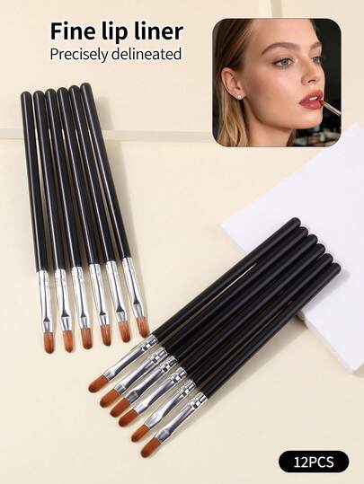 12pcs Professional Lip Makeup Brush Set, Soft Bristles Won't Irritate, Precise Lip Contouring, Evenly Distribute Color, Versatile For Beginners & Makeup Artists