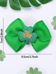 3件套圣帕特里克节绿色布艺发饰蝴蝶结，闪亮四叶草发夹，时尚酢浆草发饰，适合女孩、青少年、朋友日常派对礼物套装 - 綠色 - 查看 4