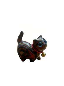 1pc Hand-Painted Wooden Cat Figurine, Decorative Cat Statue, Creative Wood Carving, Suitable For Nursery, Home, Holiday And Entryway Decor, Home Decor Collectible, Mini Ornament