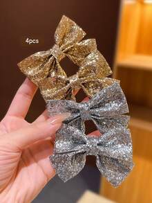 4pcs Gold & Silver Bowknot Hair Clips, Sweet Style Hair Accessories Suitable For Daily Use - Multicolor - View 1