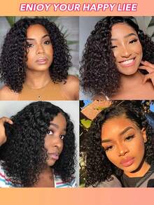 4x4 Bob Lace Front Human Hair Wigs Deep Wave 180% Density Transparent Lace Frontal Pre Plucked Human Hair Bob Wig For Women - Natural Black - View 7