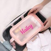 Customized Women's Makeup Bag, Personalized Semi-Transparent Matte PVC Cosmetic Bag, Can Customize Personal Name, Large Capacity Handbag, PU Flip Cover Portable Makeup Bag, Travel Bag, Exclusive Gift, Valentine's Day Gift, Wedding Gift, Best Friend Gift, Mother's Gift, Wife's Gift, Best Travel Choice - Multicolor - View 6