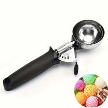 1pc Stainless Steel Ice Cream Scoop - Modern Trigger Release Dough Scoop - Reusable Watermelon Scoop Suitable For Baking, Party, Wedding, Restaurant, Home, Kitchen, Dorm Essentials - Multicolor - View 3