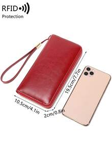 女士时尚复古RFID屏蔽钱包，油蜡皮革，拉链式手机手拿包，大容量女士旅行钱包腕包 | RFID屏蔽，拉链式，大容量。生日、周年纪念日、母亲节、圣诞节礼物之选 - 彩色 - 查看 12