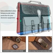 NEWHEY 15.6 Inch Men's Vintage Genuine Leather Large Laptop Briefcase, Waterproof Canvas Messenger Bag, Durable Leather Computer Bag, Brown - Multicolor - View 6