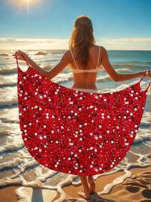 Áo khoác ngoài không tay cổ lệch, chất liệu vải dệt kim, kiểu dáng bohemian giản dị, thích hợp mặc đi biển, nhẹ và co giãn. - Đỏ - Xem 3