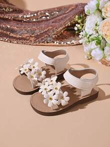 “女童薰衣草色3D立体花朵凉鞋 - 可调节魔术贴绑带，柔软鞋垫，漆皮鞋面，可爱夏季童鞋” - 白色 - 查看 2