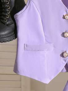 2pcs Girls Elegant Lady Academic Style Vest Top And Pleated Skirt Set, Spring/Summer - Purple - View 3
