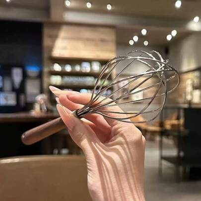 1pc/2pcs/6pcs Stainless Steel, Wooden Handle Manual Egg Beater And Mixer - No Battery Required, Durable Metal Design, Easy Baking And Cooking, Ideal For Whipping And Blending Ingredients, Egg Beater | Manual Mixer | Sturdy Construction, Hand-Held Whisk