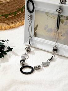 1件时尚复古黑色长项链，适合女性佩戴或作为礼物 - 黑色 - 查看 2