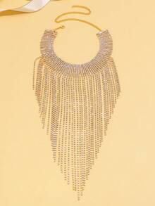 1 chiếc vòng cổ tua rua đính đá sang trọng dành cho nữ, phụ kiện trang sức lấp lánh cho tiệc tùng, hộp đêm, váy dạ hội, vòng cổ ôm sát cổ. - Vàng - Xem 3