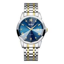 BIDEN 1 chiếc đồng hồ nam cao cấp đính kim cương, dạ quang, lịch, máy quartz, đường kính 42mm, dây đeo màu xanh vàng, thời trang công sở, chống nước. - Màu xanh lam - Xem 8