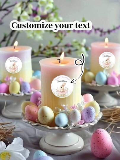 35/70 pegatinas redondas personalizadas "Pascua", texto personalizable. Diseño de conejito y huevos de Pascua. Adecuado para celebraciones de Pascua, decoraciones de eventos, adornos de regalos, etc.