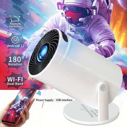 4K Smart Projektor, unterstützt WLAN & Wireless 5.0, Betriebssystem, 180° drehbarer Bildschirm Stereo, kompaktes Design geeignet für Heimkino, Gaming, Outdoor-Filmvorführungen, kompatibel mit Smartphone/TV-Ständer/Laptop/Ultra-HD-Anzeige