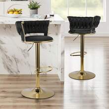 Modern Velvet 360-Degree Rotating Height Adjustable Bar Stool (Set of 2) with Backrest and Pedals - Schwarz - Übersicht 7