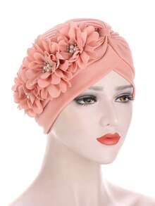 1pc Women's Headscarf Hat, Pleated Watermelon Hat With Three-Flower Fashion Turban Headscarf Hat Hair Sleep Cap - Color - View 12