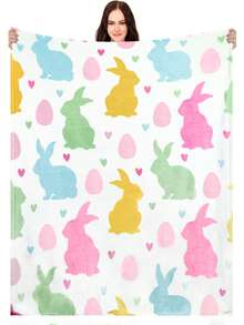 Easter Blanket Spring Bunny Rabbit Eggs Soft Flannel Colorful Decorative Throw Blanket Holiday Square Birthday Gift For Easter Home Couch Sofa Bed Room - Multicolor - View 1