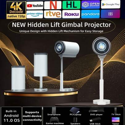 This Mini Projector Supports 4K Decoding, Works On Screens Of Any Size, Is Compatible With All Smartphones, And Features A 16:9 Aspect Ratio – Ideal For Home Cinema. It Is Particularly Suitable For Portable Home Cinemas, Outdoor Projectors, Camping, Offices, And Apartments.