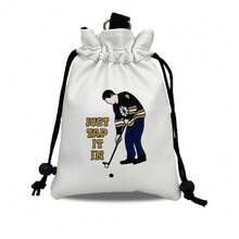 1 PC Golf Valuables Pouch, PU Drawstring Storage Bag With Putting Golfer Embroidery & "Just Tap It In" Letter Embroidery, Holds Golf Balls Tees Markers, Golf Accessories - Multicolor - View 3