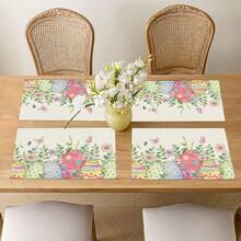1/4/6 Pcs Easter Egg Bunny Pattern Placemats, Linen Table Mats With Colorful Egg Rabbit Design, Washable Printed Tabletop Protector, Ideal Decoration For Holiday Kitchen And Family Gatherings - Multicolor - View 2