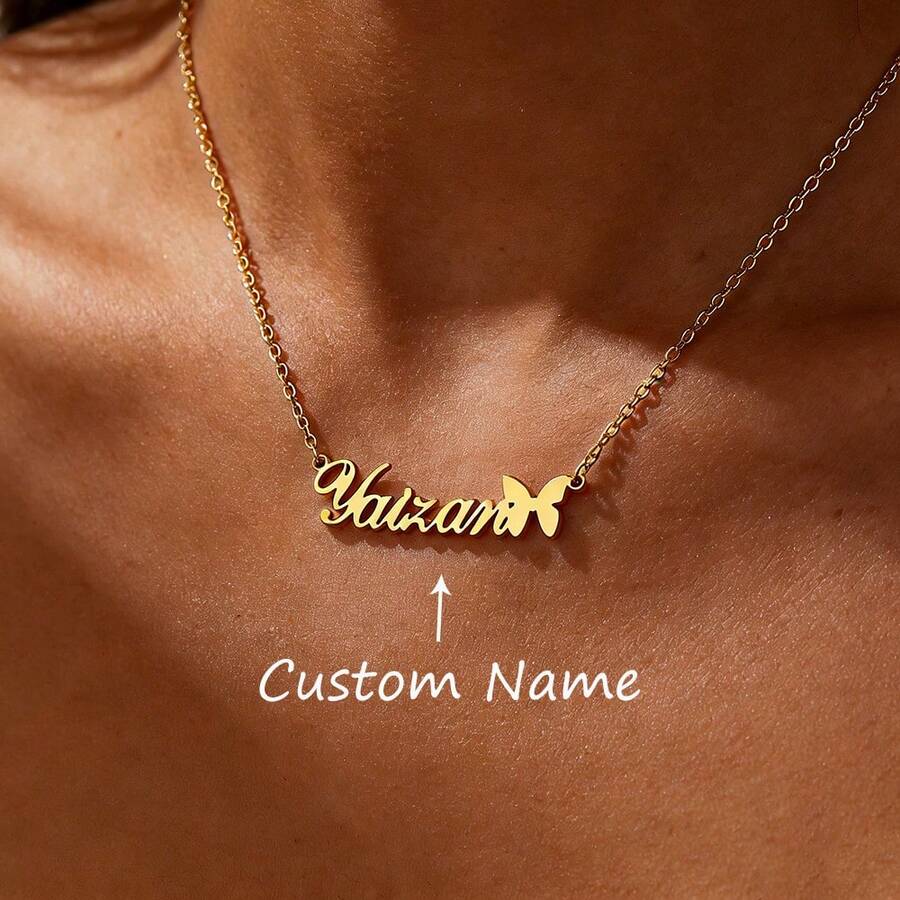 Custom Butterfly Name Necklaces For Women Stainless Steel Customized Necklace Pendant Female Personalized Neck Chain Jewelry Girlfriend Birthday Valentine's Day Gift - Multicolor - View 1