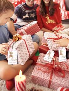 50个/包 带绳感谢卡，生日派对礼物，派对庆典装饰礼品标签 - 彩色 - 查看 5