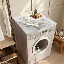 1pc White Lily Flower Pattern, Warm Family Atmosphere, Diatomite, Non-Slip, Suitable For Washing Machine Cover Pad, Dryer Cover Pad, Coffee Machine Pad, Kitchen Countertop Pad. Multi-Purpose Household Mat - Multicolor - View 4