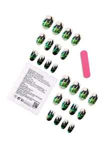 24Pcs Spring Summer Forest Landscape Press-On Nails Green Pine Tree Scenery Fake Nails - Multicolor - View 5