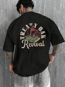 Entertainment "Treaty Oak Revival" Graphic T-Shirts Crafted From Breathable Cotton, Perfect For Infusing Nostalgic, Fun Vibes Into Outfits During Casual Gatherings, Music Events, Or Daily Wear, Men's Round Neck Printed Short Sleeve Casual Everyday Tees, They Are Excellent Gifts For Friends And Family, Feature A Youthful And Fashionable Design, Graphic T-Shirt Men, Back To School - 黑色 - 查看 3